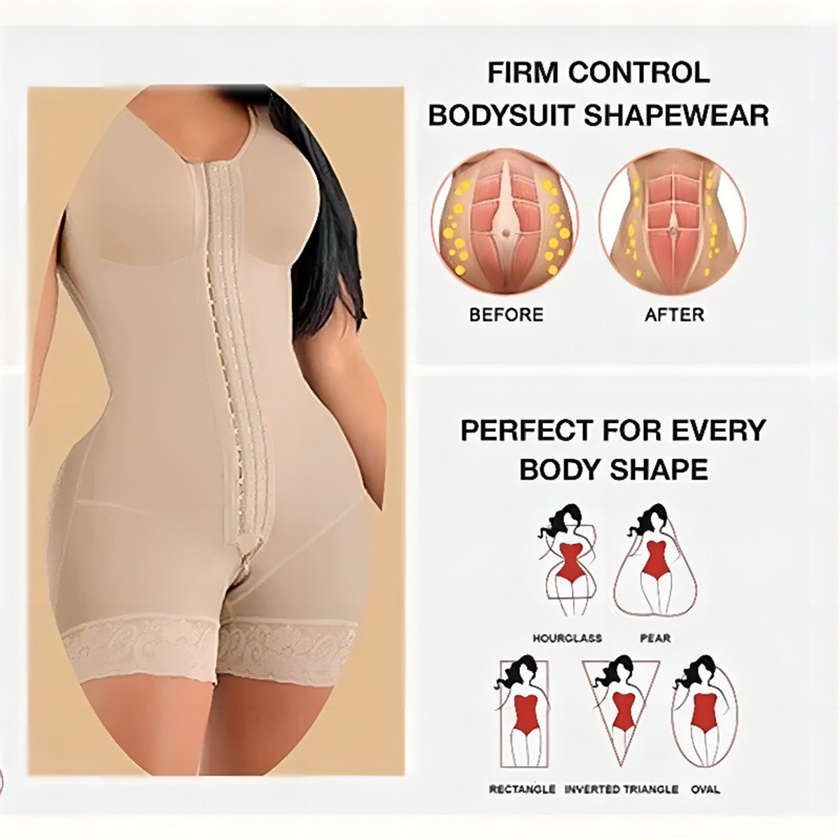 Full Body Shapewear with Zipper Closure - Slims, Shapes, and Enhances Figure for a Flawless Look - High-Waisted Tummy Control and Butt Lifting Compression Garment
